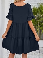 voordelige mini zwarte jurk-Dames Mini-jurk Casual jurk Katoenen jurk Zomerjurk Elegant Modieus Modern Buiten Vakantie Uitgaan Ruim Passend Effen Korte mouw V-hals Zwart Wit Leger Groen Bordeaux Zomer Lente