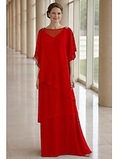 economico Lunghezza del pavimento-Linea ad A Lunghezza al pavimento Abito da invitata a nozze Abito Formale Abito a Strati Abito da cerimonia per signora Mezza Manica Scollo a Barca Elegante Formale Ospite di nozze Chiffon con Volant