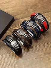 billiga Herrsmycken-Herrarmband i flerskiktat konstläder med vikingatrender – flätat konstläderarmband i flera färger, bohemisk punkstil för strandsemester, vardagskläder och present till honom