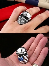  250. Jahrestag der Vereinigten Staaten Männer Edelstahl Totenkopf Ring amerikanisches Flaggen Design mehrfarbig ideal für den Unabhängigkeitstag lässige Alltagskleidung