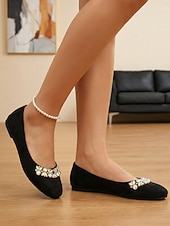 baratos Sapatilhas de mulher-Sapatilhas de camurça rosa-choque femininas com detalhes em strass – calçado confortável e fácil de calçar para uso diário, trabalho e compras.
