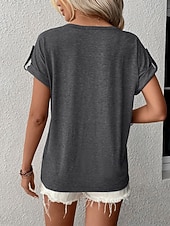 economico T-shirt semplice-Per donna Maglietta Bottoni Semplice Moda Elegante Classico Manica Corta Scollo a V Top lunghi Quotidiano Uscire Weekend Blu Nero Viola Verde Caffè Estate Primavera
