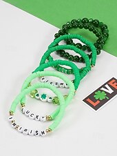 ieftine Accesorii-Set de brățări cu mărgele pentru femei de Ziua Sfântului Patrick, brățări cu pandantive din rășină și aliaj, bijuterii cu litere irlandeze cu trifoi în mai multe stiluri, perfecte pentru parade de sărbători, petreceri și ținute festive