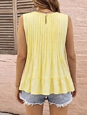  Damskie Koszulki Top babydoll Z wycięciem Dziurka Zakładki/fałdki Jednokolorowe Śłodkie Elegancki Codzienny Bez rękawów Półgolf Zwykłe topy Codzienny Wyjściowe Ubrania wakacyjne Czarny Biały Żółty