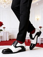 preiswerte Derby Schuhe-Schwarze und weiße Oxford-Schuhe für Herren aus Kunstleder, elegante Hochzeitsschuhe für Bräutigam und Hochzeitsgesellschaft