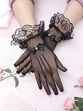 baratos Casamento ACC-Luvas femininas de poliéster com renda e efeito rede, pretas e brancas, respiráveis e elásticas, perfeitas para noivas, elegantes luvas vintage transparentes para casamentos, bailes de formatura, eventos noturnos e ocasiões formais.