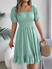 economico Vestito bianco-Per donna Mini Abito Abito a trapezio Abito Estivo Casual Quotidiano Vestibilità regolare Semplice Manica Corta Collo quadrato Blu Nero Rosa Marrone chiaro Estate