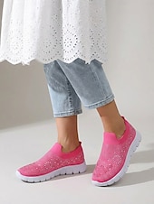 economico Sneakers da donna-scarpe da ginnastica slip-on da donna con strass rosa - tomaia in Flyknit traspirante, leggere &amp;scarpe sportive casual scintillanti per camminare, fare jogging, viaggiare, indossare ogni giorno