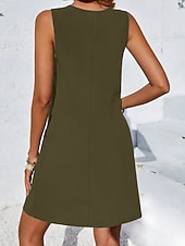 cheap Plain Dress-Women's Midi Faux Cotton Linen  Dress Shift Dress Summer Dress Casual Daily Regular Fit Plain Sleeveless Crew Neck Blue Orange Green Summer