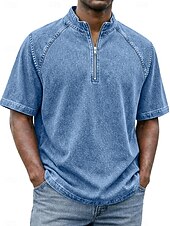 levne základní trička-SoftFade™ Pánská košile 100% bavlna s kyselinovým praním tričko krátký rukáv stojáček léto jaro jednobarevný texturovaný vintage streetwear ležérní zipová vybledlá základní ležérní domácí ulice