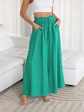 preiswerte weites Bein und hohe Taille-Damen Weites Bein Chinos Urlaub Mode Streetwear Volle Länge Hohe Taille Einfach Tasche Elastischer Bund Bequem Komfort Weich Dehnbar Outdoor Straße Schwarz Weiß Dunkelgrün Orange Sommer Frühling