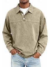 preiswerte Klassisches Poloshirt für Herren-Herren Jeanshemd Baumwoll-Poloshirt Lässig Urlaub Klassisch Langarm Mode Basic Einfarbig Einfach Vintage-Stil Gewaschen Frühling Winter Frühling &amp; Herbst Normale Passform Schwarz Hellgrün Rosa