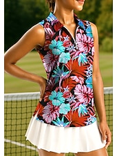 ieftine Cămașă pentru femei-Pentru femei Plante Tropical Floral Botanic Tops Tricou sport Tricou POLO Cămașă de tenis Fără manșon Fermoar UPF50+ Rezistent la UV Înaltă Elasticitate Confortabil la umezeală Respirabil Tenis