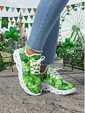  Damskor med shamrockmönster och St. Patrick's Day-motiv - Lätta, andningsbara snörskor för parader, festivaler, resor och promenader &aktiv fritidskläder