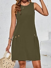 cheap Plain Dress-Women's Midi Faux Cotton Linen  Dress Shift Dress Summer Dress Casual Daily Regular Fit Plain Sleeveless Crew Neck Blue Orange Green Summer