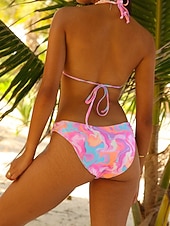 abordables Traje de baño floral-Mujer Bañadores Bikini 2 piezas Alta cintura Traje de baño Espalda al Aire Vacaciones Ropa de playa Floral Cuello halter Sin Mangas Trajes de baño