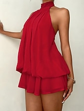 voordelige Eenvoudige jurk-Dames Mini-jurk Zomerjurk halter jurk Casual Dagelijks Strand Feestdagen Ruim Passend Effen Mouwloos Halternek Geel Rood Hemelsblauw Bruin Zomer Lente