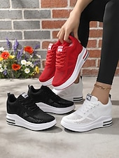 Недорогие Женские кроссовки-Белые женские дышащие кроссовки на платформе Flyknit — легкие, амортизирующие кроссовки для ходьбы, современная повседневная мода для бега, путешествий, работы, спортзала, шопинга. &amp;повседневная