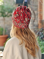 levne Dámské klobouky-Dámská bohémská čepice s paisley vzorem, měkká polyesterová vícebarevná pokrývka hlavy a nákrčník, lehký doplněk ve vintage stylu pro ženy, ideální pro každodenní nošení, dovolenou a cestování