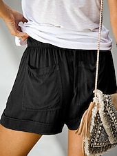 preiswerte Bermudashorts-Damen Shorts Sommershorts Baggy-Shorts Urlaub Mode Streetwear Kurz Hohe Taille Einfach Kordelzug Tasche Elastischer Bund Atmungsaktivität Bequem Unelastisch Täglich Urlaub Straße Hellgrau Schwarz