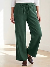 cheap Premium Linen Collection-70% Linen Women's Linen Pants Culottes Wide Leg Wide Leg Chinos Vacation Streetwear Basic Full Length Medium Waist Plain Drawstring Pocket Comfort Inelastic Daily Outdoor claret Deep Green