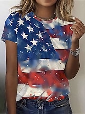  Amerikansk uavhengighetsdag Dame T skjorte Trykt mønster Grafisk Flagg Stilfull Klassisk Fritid Kortermet Crew-hals Rund hals Vanlige topper Daglig Blå Rød Rød / Blå Sommer Vår