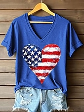 cheap Independence Day Top-American Independence Day Women's T Shirt Print Graphic Flag Vintage Stylish Classic Short Sleeve V Neck Regular Tops Daily Blue Black White Pink Red Summer Spring