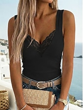 olcso Csipkés felsők-Női camisole top kimenő felsők camis koncertfelsők fekete fehér kék sima foltvarrás csipke díszítéssel ujjatlan buli napi alap szexi szív alakú normál S