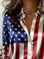  Giorno dell'Indipendenza Americana Per donna Camicia Camicia in raso Camicia button-down Camicia casual Stampato Grafico Bandiera Classico Casual Manica Lunga Colletto a Camicia Top Regolari