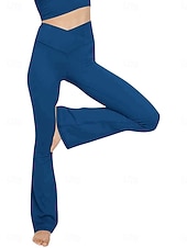 baratos Leggings lisas-Mulheres Calças leggings flare Moda Roupa de rua Básico Comprimento total Cintura Alta Tecido Cintura elástica Confortável Com Stretch Diário Ginásio Ioga Preto Azul Marinha Azul Verde Primavera
