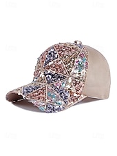 baratos Acessórios de férias-Boné feminino multicolorido estilo boho com lantejoulas, poliéster respirável, perfeito para férias e uso casual no dia a dia.