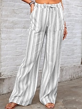 preiswerte weites Bein und hohe Taille-Damen Weites Bein Chinos Urlaub Mode Streetwear Volle Länge Hohe Taille Gestreift Tasche Elastischer Bund Bequem Komfort Weich Dehnbar Outdoor Straße Rosa Grün Hellblau Grau Sommer Frühling Herbst