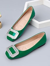 baratos Dama de honra-Sapatilhas femininas verde-esmeralda com fivela de cristal – sapatos elegantes para damas de honra em casamentos ao ar livre no jardim.