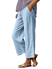 economico gamba larga e vita alta-Per donna Gamba larga Pantaloni Pantaloni casual Vacanza Moda Streetwear Lunghezza intera Vita Alta Semplice Tasca Elastico in vita Confortevole Traspirante Inelastico Quotidiano Vacanza Streetwear