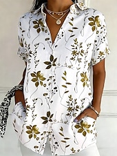 Χαμηλού Κόστους Λουλουδάτες μπλούζες-Γυναικεία Πουκάμισο Κουμπιά Στάμπα Φλοράλ Γραφική Βίντατζ Στυλάτο Μοντέρνα Κοντομάνικο Κολάρο Πουκαμίσου Κανονικά μπλουζάκια Καθημερινά Θαλασσί Κίτρινο Βυσσινί Πράσινο του τριφυλλιού Καλοκαίρι Άνοιξη