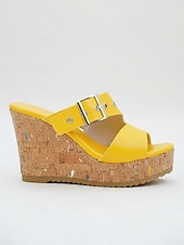 Недорогие Сандалии на танкетке-Модные женские желтые босоножки на высоком каблуке с регулируемым ремешком – стильные летние сандалии для отдыха на природе, в отелях и на летних каникулах.