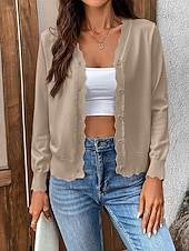 economico Cardigan Pieno-Per donna Felpa Cardigan Elegante Moda Streetwear Tinta unica Scollo a V Bottoni Lavorato a maglia Manica Lunga Top Regolari Maglia Quotidiano All'aperto Weekend Nero Bianco Estate Primavera