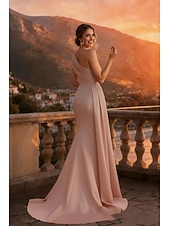 cheap Ball Gown Evening Dresses-Mermaid Trumpet Sweep Brush Train Floor Length Formal Dresses Evening Gown Overskirt Dress Evening Gown Ball Gown with Overskirt Formal Dress Elegant Sleeveless One Shoulder Formal Satin with Ruched