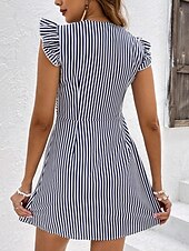 cheap Stripe&amp;Geometric Dress-Women's Mini Dress A Line Dress Summer Dress Casual Daily Regular Fit Striped Short Sleeve V Neck Black Yellow Pink Green Summer Spring