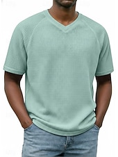 abordables T-shirt en tricot gaufré-Homme Tee-shirt Gaufre T-shirt Manche Courte Col en V Été Printemps Toutes saisons Couleur Unie Mode Designer Occasionnel Basique Manche raglan Occasionnel Quotidien Extérieur Bleu Ciel Blanc T-shirt