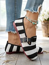 economico Ballerine da donna-Scarpe Mary Jane da donna larghe e traspiranti in maglia color cachi - scarpe casual leggere e comode, con cinturino regolabile per camminare, viaggiare, lavorare, fare shopping, andare in vacanza