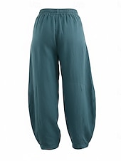 billiga Premium Linnekollektion-Dam Byxor av linne i bomull Kinesiska Sommarbyxor underbyxor Semester Streetwear Grundläggande Fullängd Medium Midja Slät Ficka Elastiskt midjeband Bekväm Komfort Microelastisk Dagligen Utomhus Gata