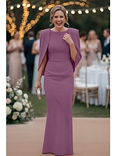 preiswerte Bodenlänge-Schlauchkleid Bodenlang Kleid für Hochzeitsgäste Abendkleid Cape-Kleid Brautmutterkleid Ärmellos U-Boot-Ausschnitt Elegant Formell Formeller Abend Geburtstag Stretchstoff mit Einfarbig