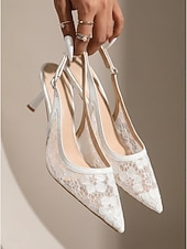 Χαμηλού Κόστους Νύφη-Γυναικεία Γάμος στον κήπο Γάμου Κοντόχοντρο Τακούνι Τακούνι Στιλέτο Μυτερή Μύτη Κομψό Δαντέλα Μοκασίνια Λευκό