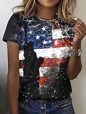  День независимости США Жен. Футболка С принтом Графика Флаг Стиль Классика На каждый день С короткими рукавами Вырез под горло Круглый вырез Обычные топы Повседневные Синий Черный Красный Лето Весна