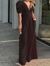 halpa rennot haalarit-Naisten Normaali Haalarit Tyylikäs Yhtenäinen väri Lyhythihainen Leveä reisi V kaula-aukko Päivittäin Loma Normaali Musta Keltainen Vaalean vihreä Kesä