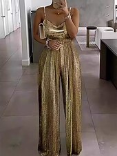 economico tute da festa-tuta normale da donna streetwear tinta unita senza maniche gamba larga scollo tondo paillettes festa ballo di fine anno vestibilità regolare blu nero vino estate