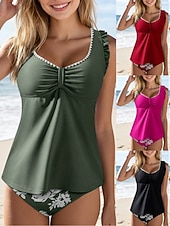 economico Tankini-Per donna Costumi da bagno Tankini Due pezzi Birichino Costume da bagno Controllo della Pancia Vita alta Snello Senza schiena Vacanza Abbigliamento da Spiaggia Floreale Scollo a V Senza Maniche