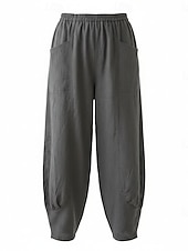 preiswerte Premium-Leinen-Kollektion-Damen-Leinenhose aus 70 % Leinen, weites Bein, Chino-Stil, Sommerhose, Urlaubshose, Streetwear, Basic, lange Länge, mittlere Bundhöhe, schlicht, Tasche, elastischer Bund, bequem, komfortabel, nicht elastisch, für Alltag, Outdoor, Straße, Bordeauxrot, Azur