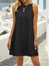 halpa Witte Casual Jurken-Women's Mini Dress Sundress White Dress Cotton Linen Dress Basic Casual Daily Vacation Date Regular Fit Plain Sleeveless Crew Neck Blue Black White Pink Summer Spring